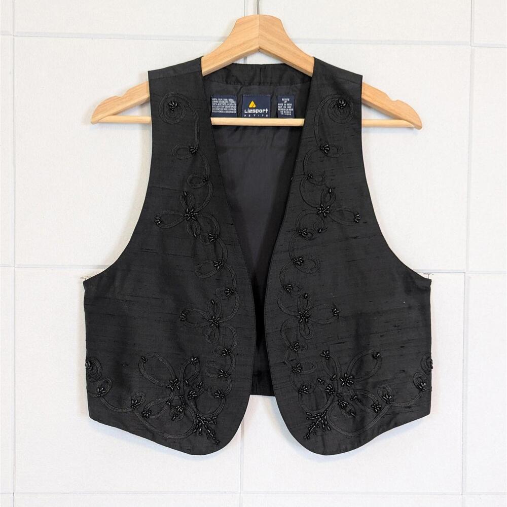 Vintage 90s Liz Claiborne 100% raw silk textured beaded vest